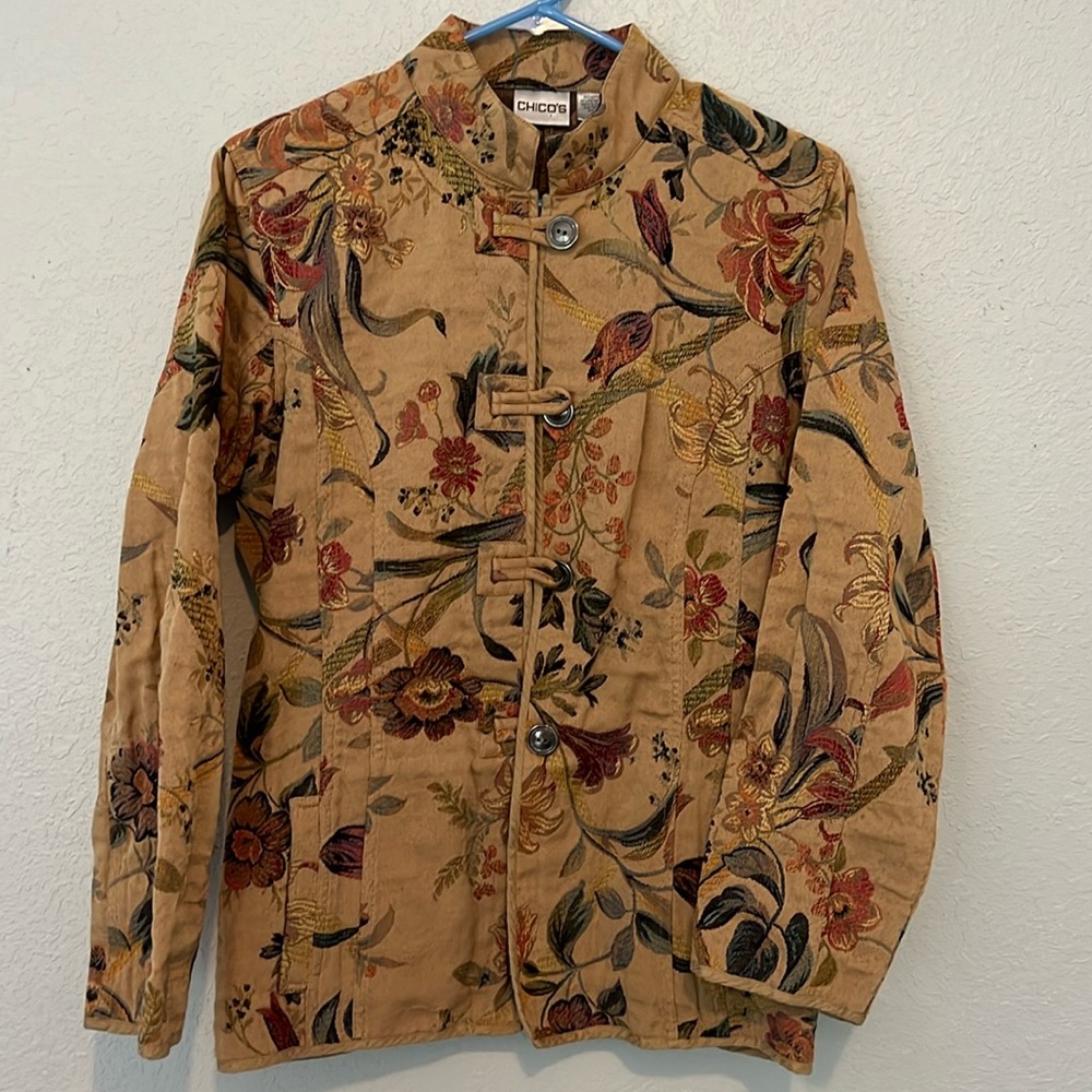 Chicos embroidered floral over-coat size 2